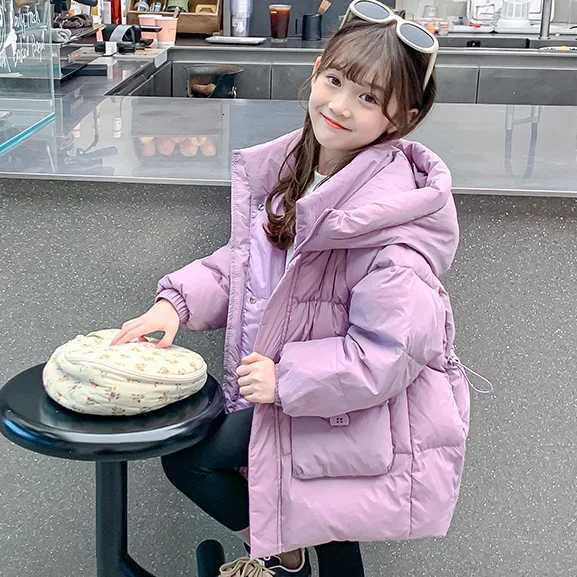 New Winter Girls Jacket Solid Color MidLength Keep Warm Cold Protection Thicken Windproof Snowsuit Children Parka Toddler A49T251016