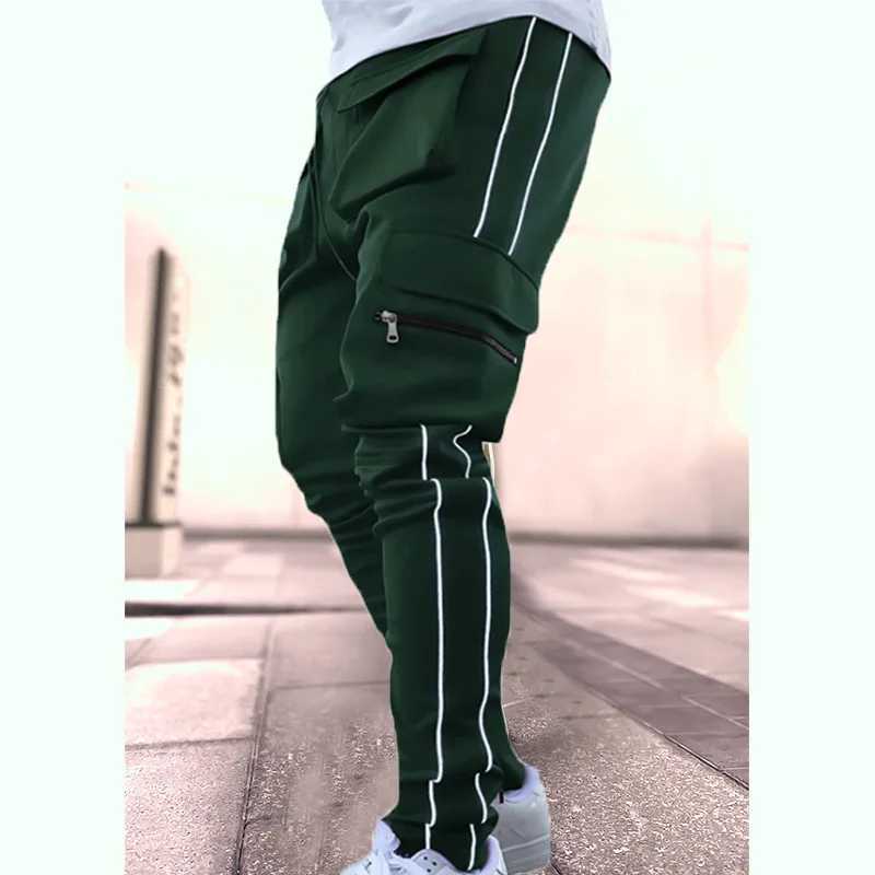 Spring And Autumn Cargo Pants Mens Fashion Brand Elastic Multibag Reflective Straight Leg Sports Fitness Casual Pants J251203