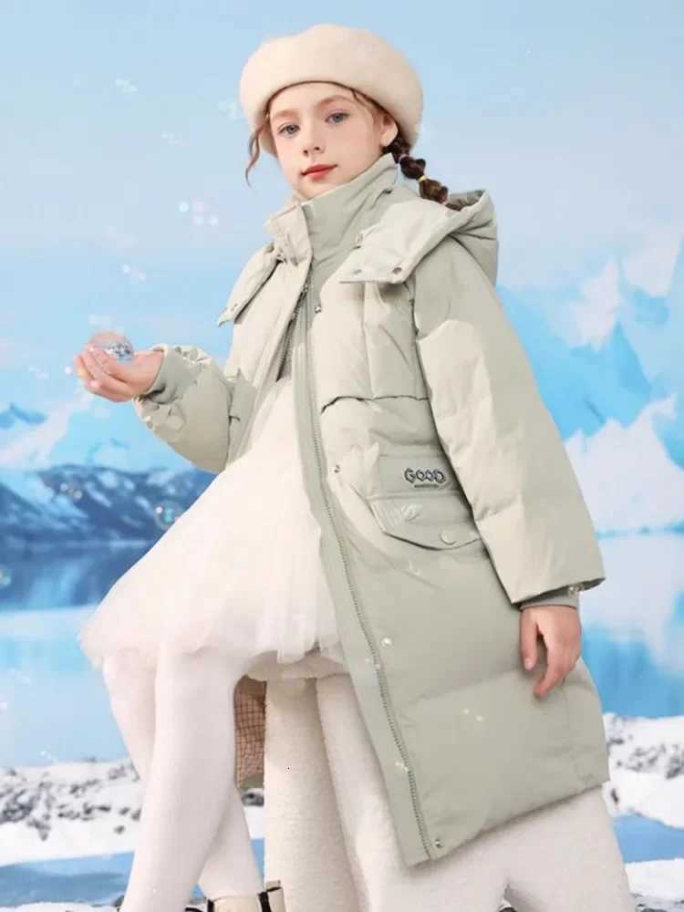 HighEnd Childrens Fashion Long Hooded Down Coat Winter New Girls Windproof Warm Loose Down Jacket A4161T251016