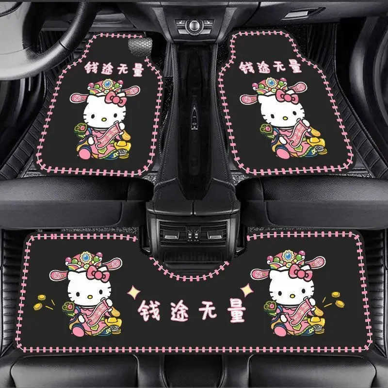 Sanrio Kawaii Hello Kitty Crystal Velvet Car Floor Mats My Melody Kuromi Anime Cartoon Wearresistant Car Protective Floor Mats L251016