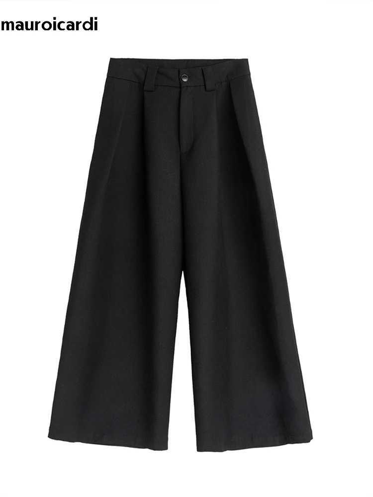 Mauroicardi Spring Autumn Oversized Long Black Flowy Baggy Wide Leg Pants for Mens Streetwear Loose Casual Soft Trousers 2024 J251203