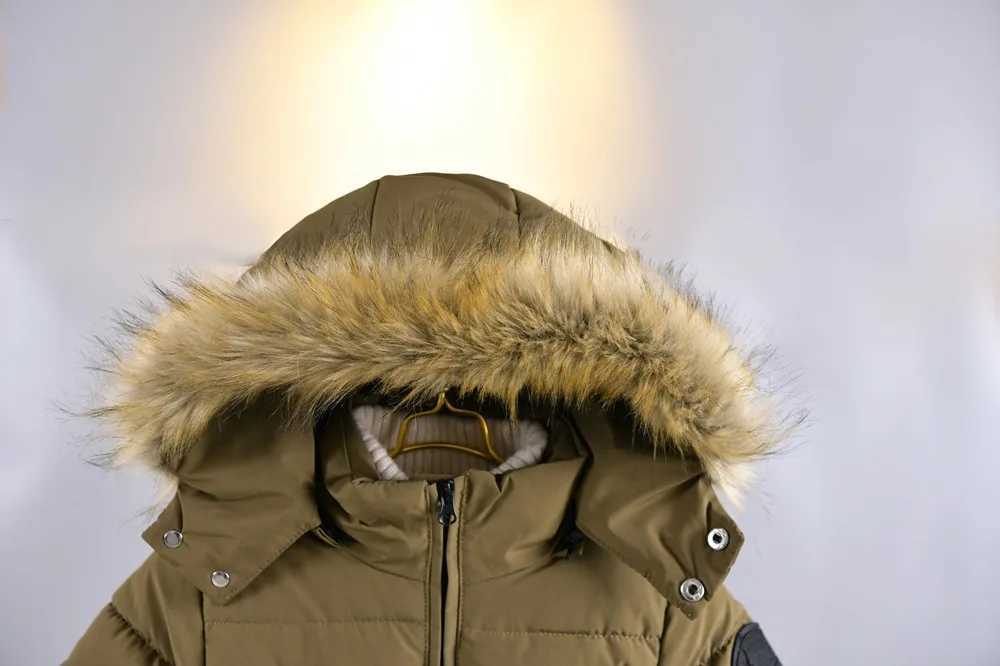 New Big Boy Winter Jacket 30 Warm Thicken Fur Collar Hooded Parka Long Solid Color Lining Plush Cotton Outwear for 510Y KidsT251016