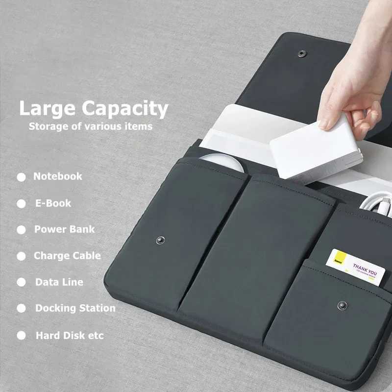 Laptop Sleeve with Multiple Compartments Shockproof Handheld Storage Bag Waterproof Flap Computer Bag for Pro 13 15 16 InchesW251015