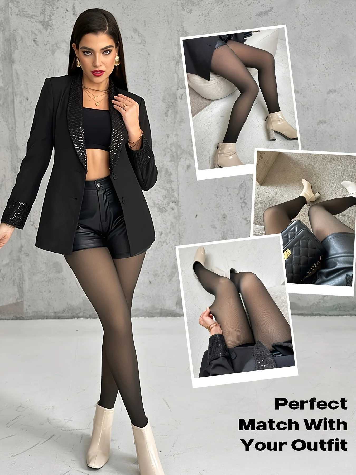 2Pcs Womens Warm Basic Tight Pants Autumn and Winter Pants Thickened High Waist Slimming Pantyhose Fleece Black Skin Sexy GirlT251016