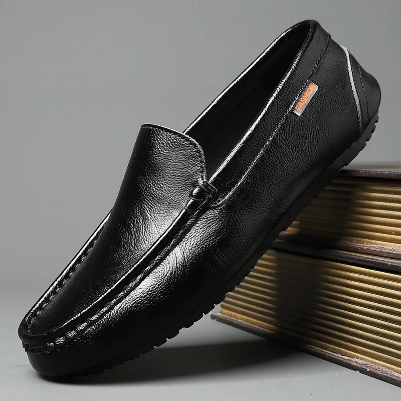 Genuine Leather Men Casual Shoes Soft Mens Loafers Moccasins Breathable Slip on Black Driving Shoes Plus Size 251013