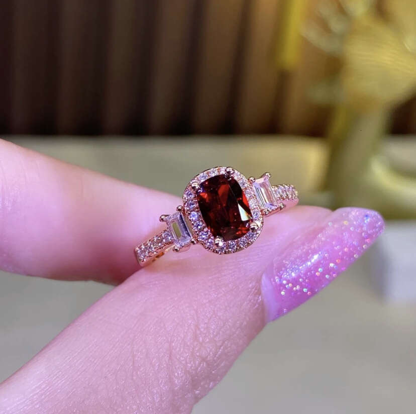 TikTok Kuaishou Live Rectangle Simulated Diamond Gemstone Open Red Crystal Ring Jewelry ddmypluto