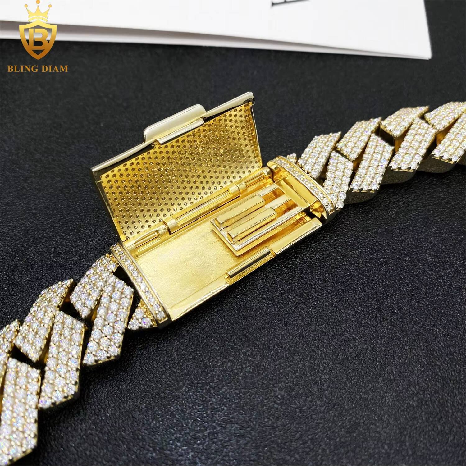 20mm Gold Plated Miami Hip Hop Jewelry Cuban Link Chain 925 Silver 3 Rows Moissanite Iced Out Pass Diamond Tester