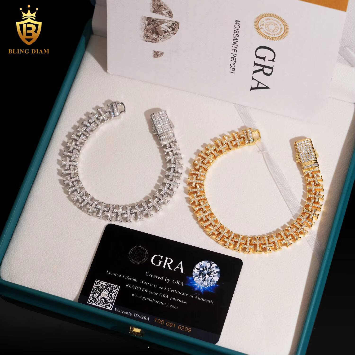 10mm Iced Out Miami Cuban Link Chains Cross Bracelet Hip Hop Rapper 925 Sterling Silver Vvs Real Moissanite Gra Certificate