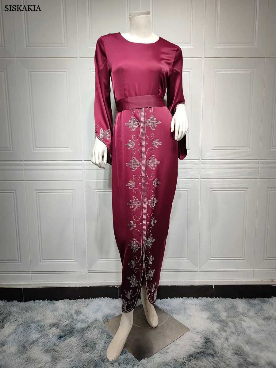 Dresses For Prom Kaftan Dubai Luxury Diamonds Formal Occasion Abaya Elegant Split Sleeve Ladies Long Wrap Dress With Belt X2510161