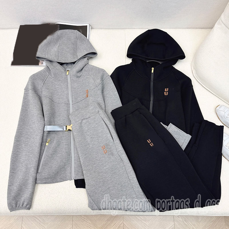 Letters Women Gray Hooded Sweatshirt Pants 2 Piece Set Designer Long Sleeve Zipper Sporty Jacket Tracksuit Winter Autumn Hoodies Sweatpants Outfit