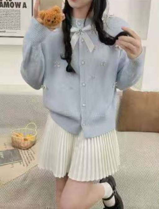 2025 Autumn/Winter design Women's New Top French Thick Bead Bow Knitted Open Knitted Woolen Sweater Soft Designer Jacket Autumn/Winter Versatile 