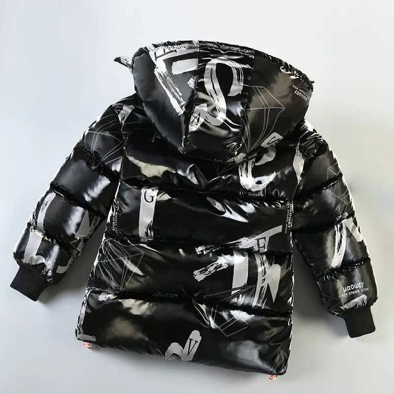 2024 Childrens New Bright Leather Wash Free Down Cotton Coat Thickened Boys Winter Wear Fashion 30 Degrees 10 9 11 YearsT251016