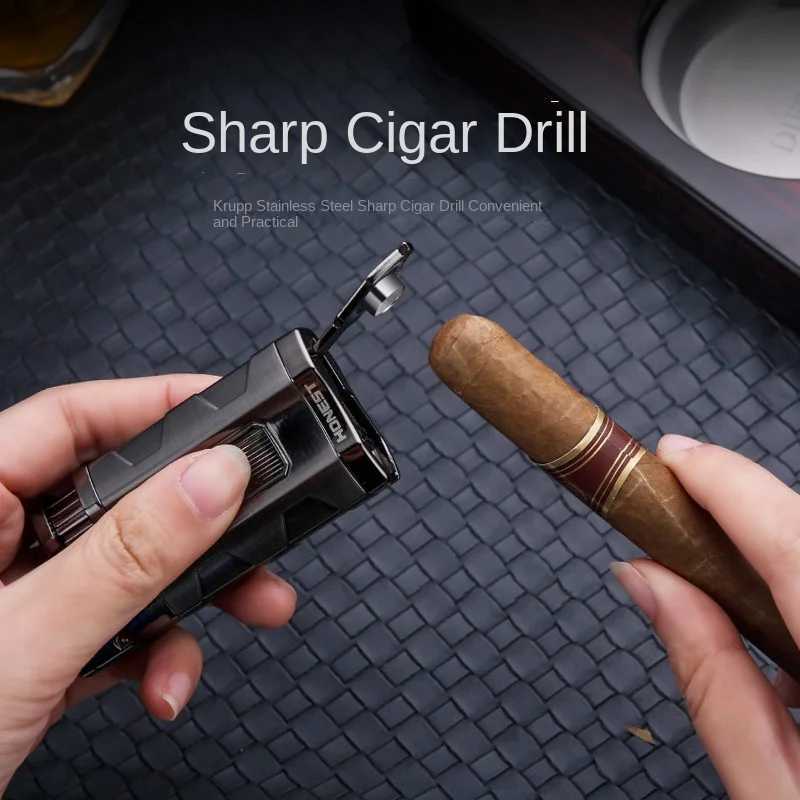 HONEST Metal Multifunctional Outdoor Windproof Butane Gas Lighter Turbo 3 Torch Blue Flame Straight Cigar Lighter Mens Gift C251016