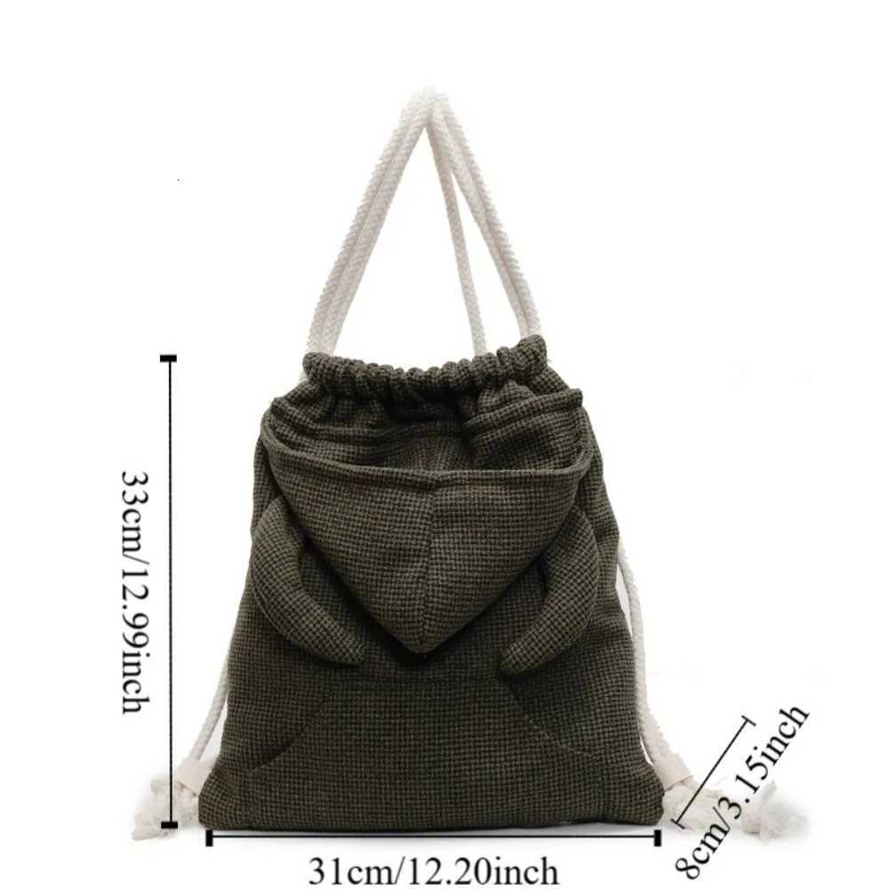 Simple Ox Horn Hooded Backpack Korean Style Solid Color Hoodie Design Schoolbag Zipper Large Capacity Drawstring Bag ShoppingT251016