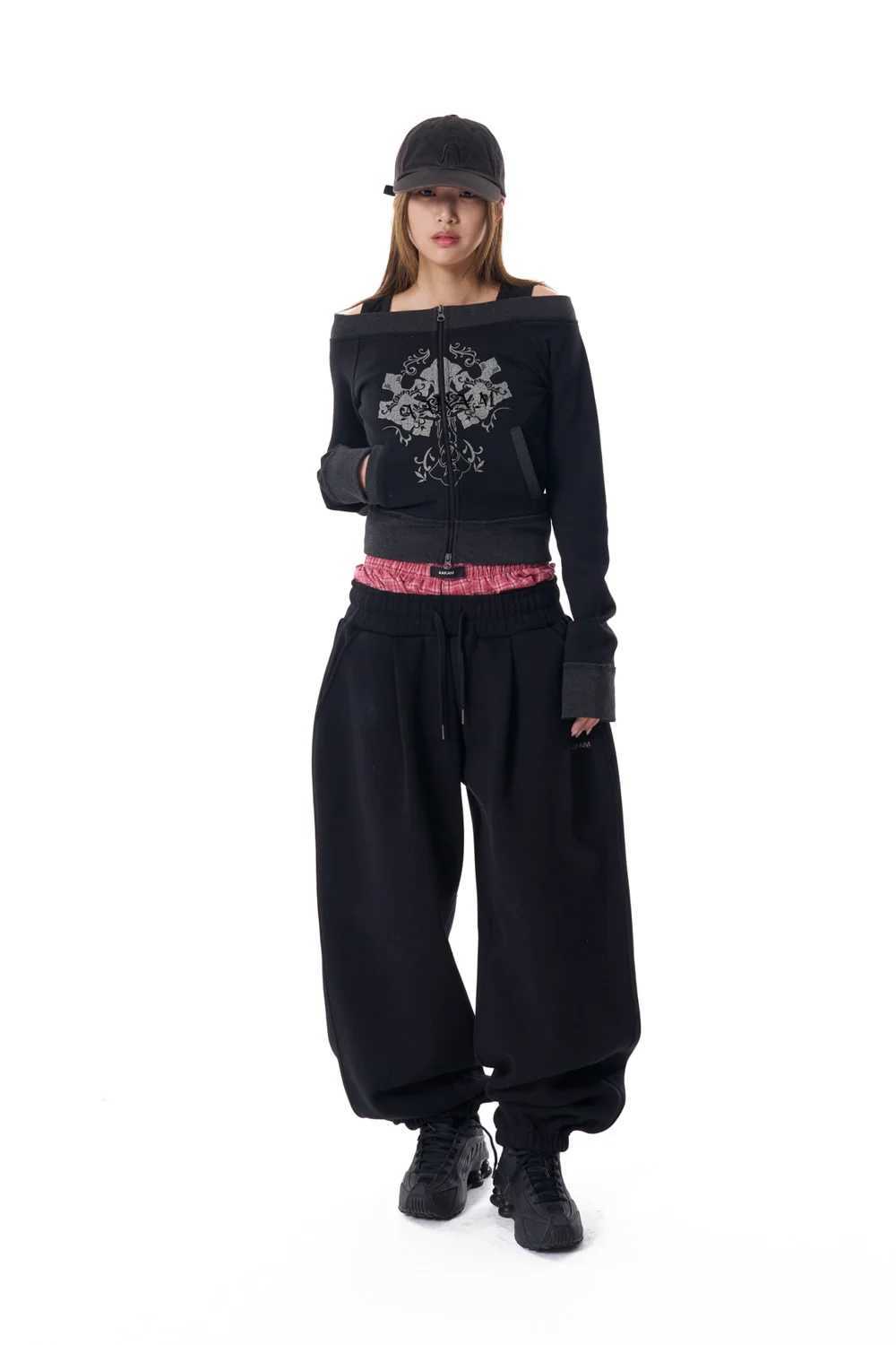 New Streetwear Y2K Sports Pants Womens Retro Casual Punk Hip Hop Harajuku Design High Waist Loose Stretch Pants Outdoor Pants J251203