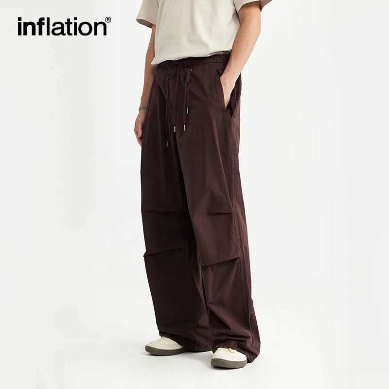 INFLATION Baggy Parachute Pants Streetwear Mens Elastic Waist Washed Cargo Pants Male 100 Cotton Trousers J251203