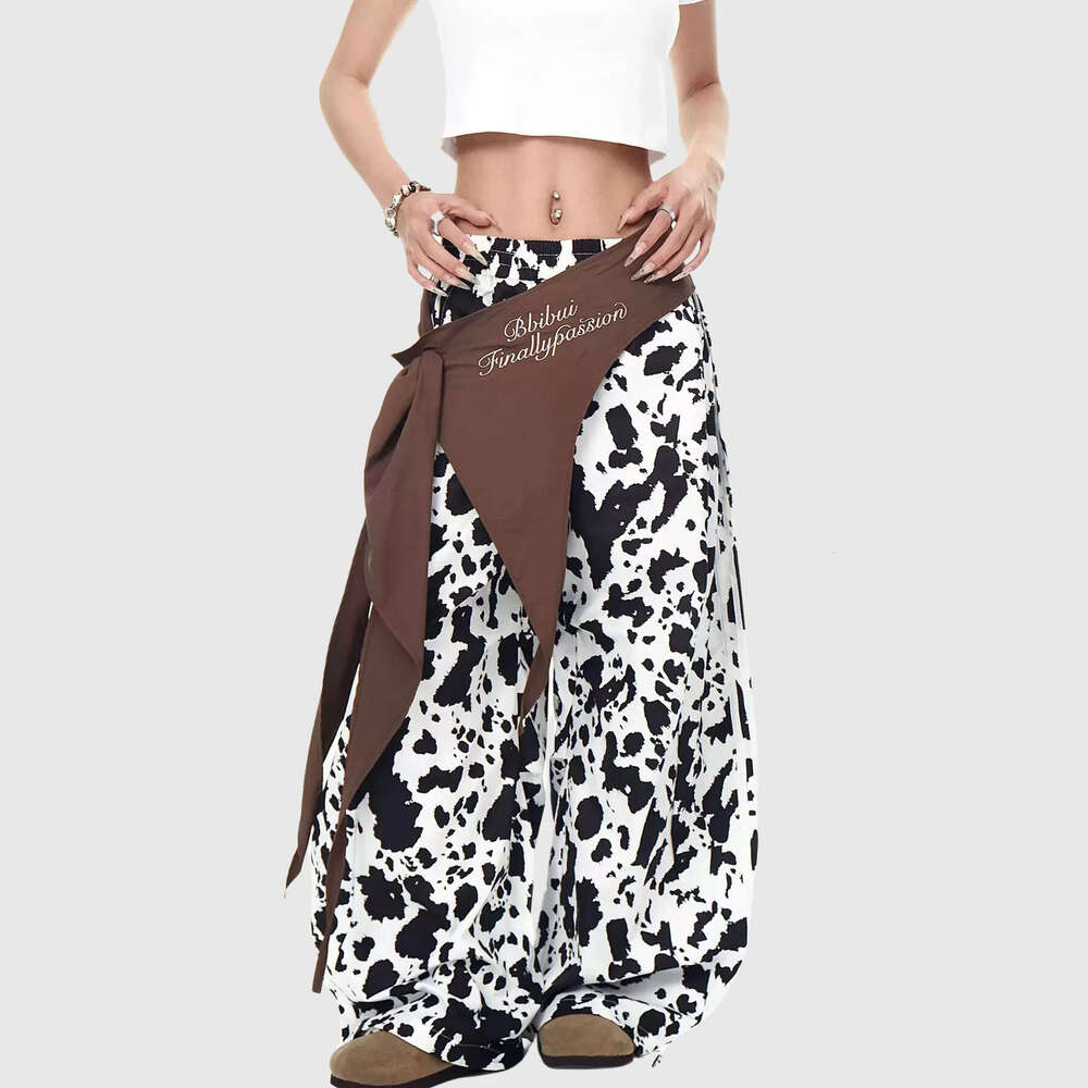 Style Side Stripe Cowhide Lace-Up Paratrooper Pants For Women|High-Waisted Slimming Wide-Leg Floor-Length Streetwear Casual B5