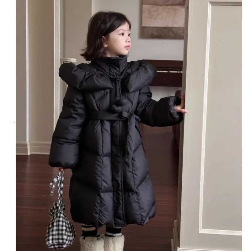2025 New Korean Long Over The Knee Down Cotton Jacket for Little Girls Stylish Cotton Jacket for BabiesT251016