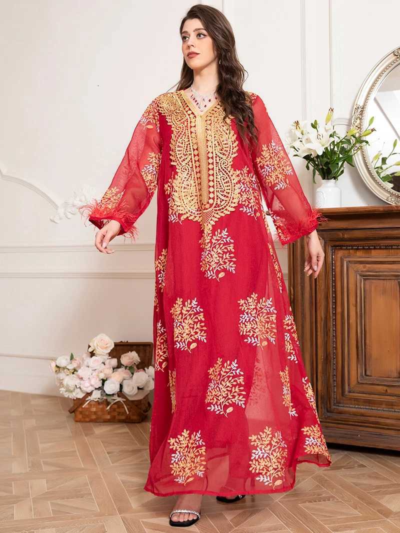 Charming banquet style Round neck Printing Embroidery Regular sleeve Kaftan suitable for all seasons X2510161