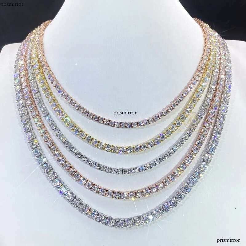 Pass Tester Large Stock Hip Hop Jewelry 4mm-6mm VVS Moissanite Dia Sier Iced Out Tennis Chain Necklaces
