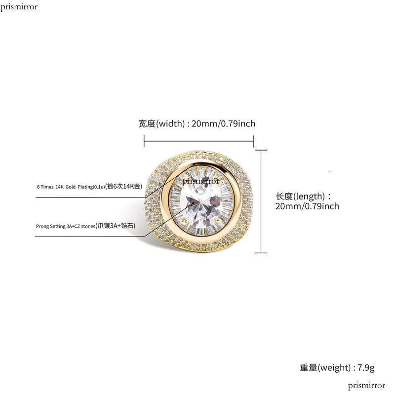 Mens Big Dia High Quality Gemstone Zircon Ring 14k Gold Rings Fashion Hip Hop Jewelry