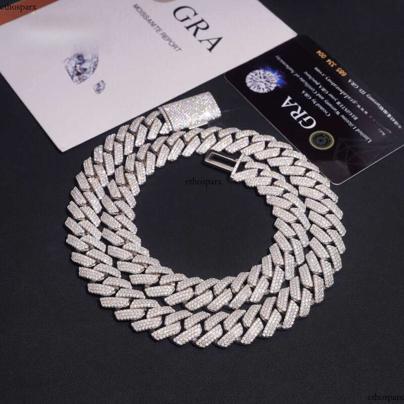 Hip Hop Necklace 15mm 4rows Cuban Link Chain S Gold Plated Pass Test VVS Moissanite Dia Iced Out Jewelry