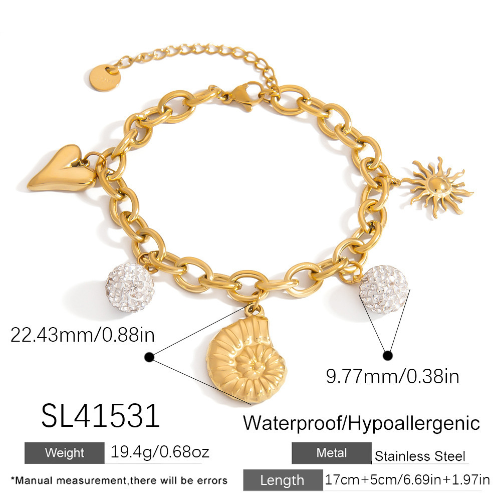 Stainless Steel Bracelet Vacation Style Personality Ocean Series Shell Heart Sun Pendant Jewelry