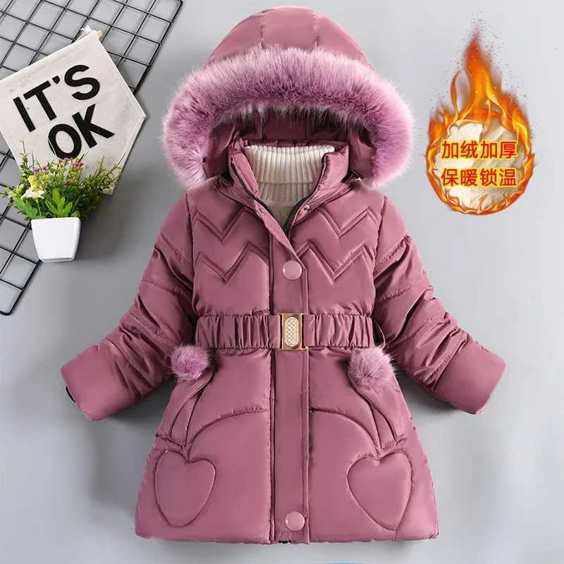 Girls Faux Fur Collar Jackets Winter Thick Warm Hooded Outerwear Kids Zipper Waterproof Christmas Long Coat Christmas ClothesT251016