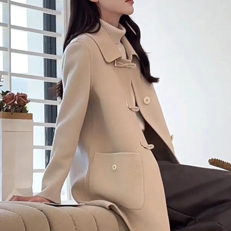 Women's Down High Quality Double-Sided Cashmere Coats Medium Length Fashion Elegant Loose Fit Classic Wool Overcoat