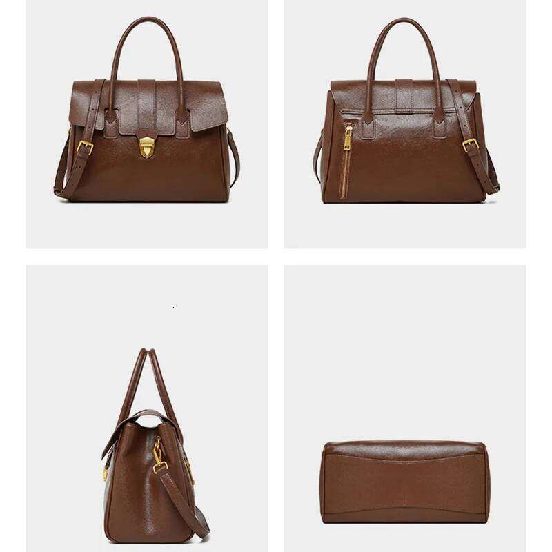 VM FASHION KISS Oil Wax Genuine Leather For Women Woman Shoulder Large Capacity Square Tote Bag Cowhide Handbag