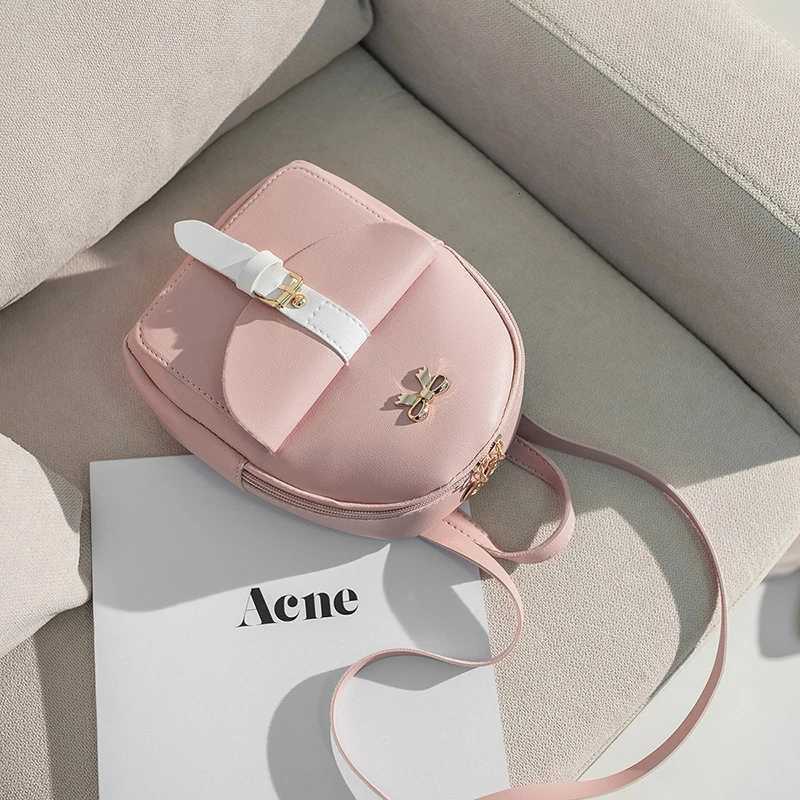 Womens Mini Backpack PU Leather Kawaii Backpack Cute Graceful Bagpack Small School Bags For Girls Bowknot Leaf HollowT251016