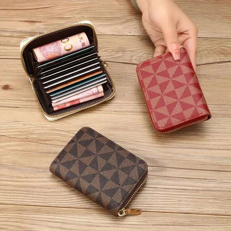 Lacel Urwebin Designer wallet Slant plaid zipper Multi-card position bag Women's small ultra-thin bank credit card holder Large capacity luxury w