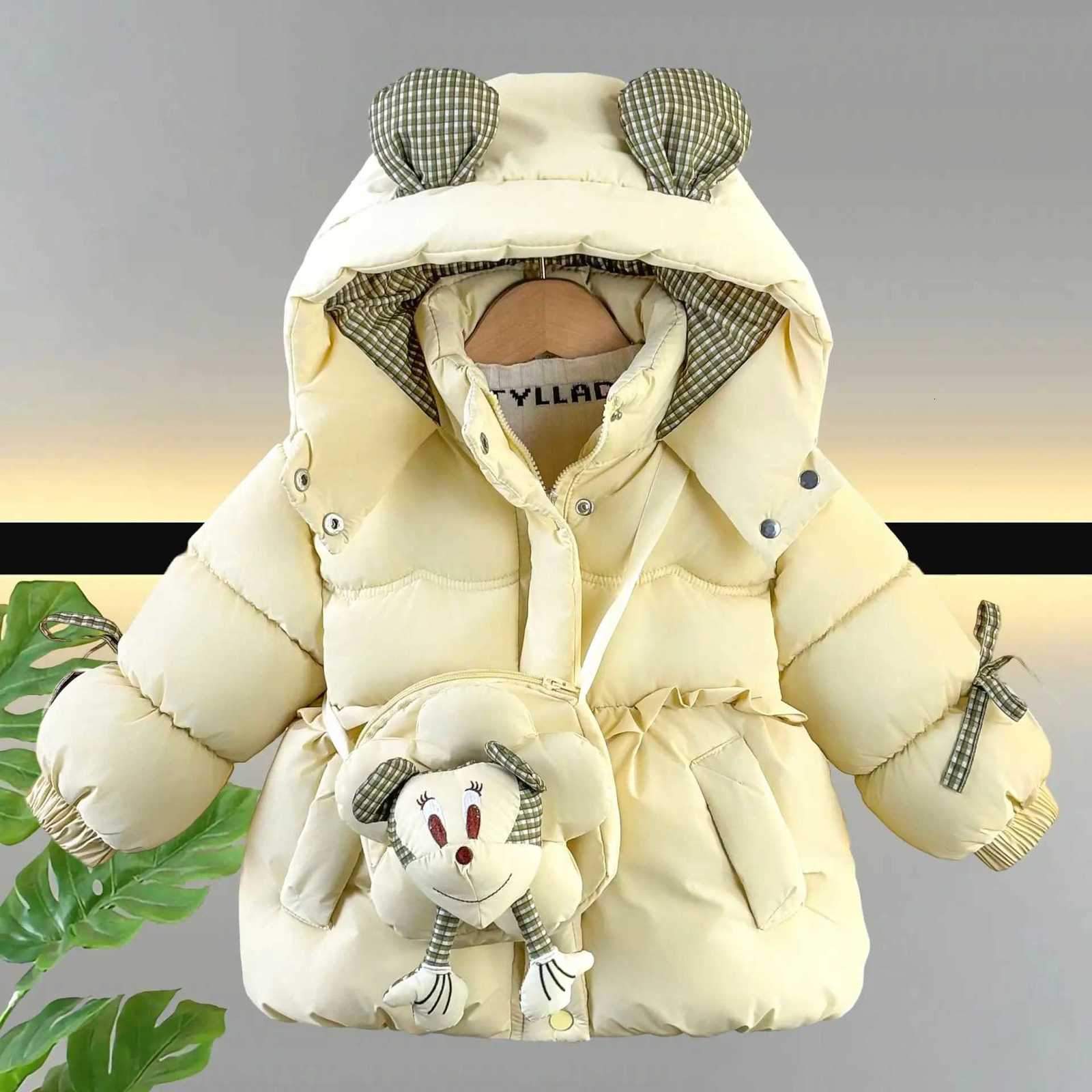 Baby Girls Winter Down Coat 2025 New Cute Fashion Thicken Hooded CottonPadded Jacket With Bag Children Clothing Outerwear 26YT251016