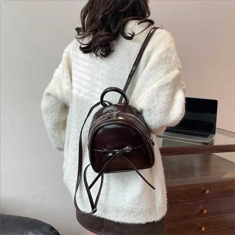 Simple and Fashionable Womens PU Backpack Cute Solid Bow Waterproof Zipper BagT251016