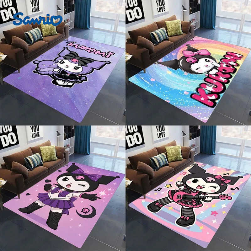 Sanrio Kawaii Kuromi Flannel Floor Mat Large Area NonSlip Carpet for Living Room Sofa Bedroom Decoration Very Cute and Beauty L251016
