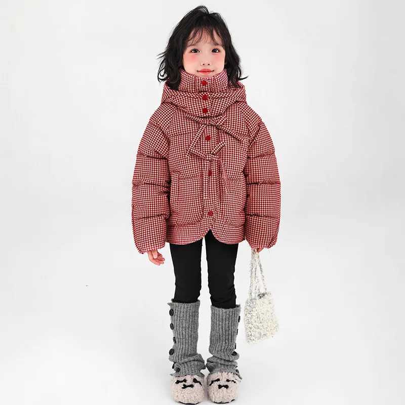 2025 Girls Plaid Retro Down Cotton Jacket Korean Fashionable and Popular Casual Cotton Jacket for Girls Children Cotton JacketT251016
