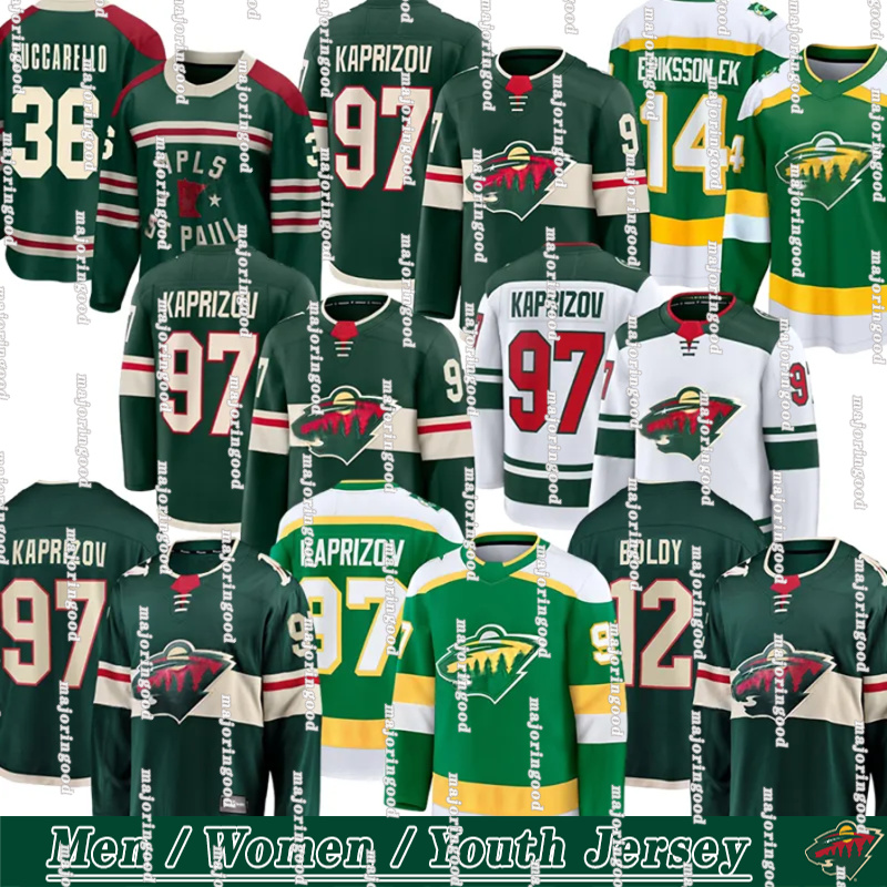 Minnesota city Wilds jersey #97 Kaprizov A #12 Boldy #7 Faber A #36 Zuccarello #29 Fleury #23 Rossi #14 Eriksson Ek hockey jersey