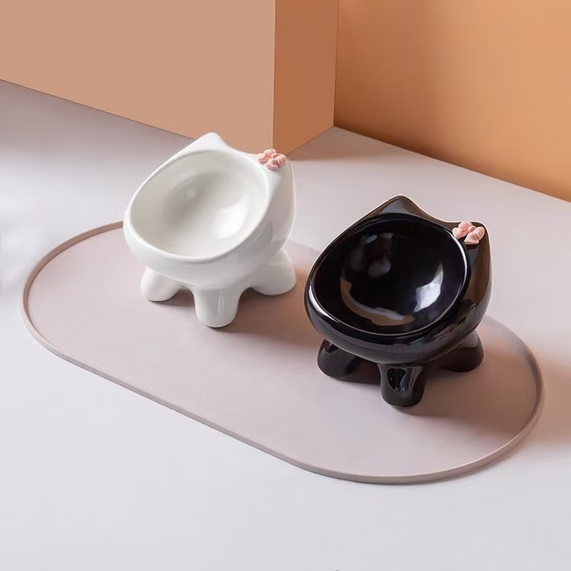 K3232 Wholesale creative high-legged ceramic pet bowl with neck protection, anti-bloating, oblique mouth, easy to clean and anti-knockover food bowl f
