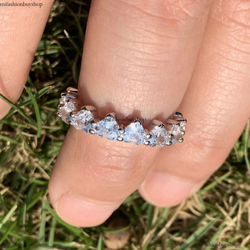 Rulalei Drop Shipping Simple Fashion Jewelry Sterling Sier Pear Cut Stack White Topaz CZ Dia Promise Women Wedding Bridal Ring Set