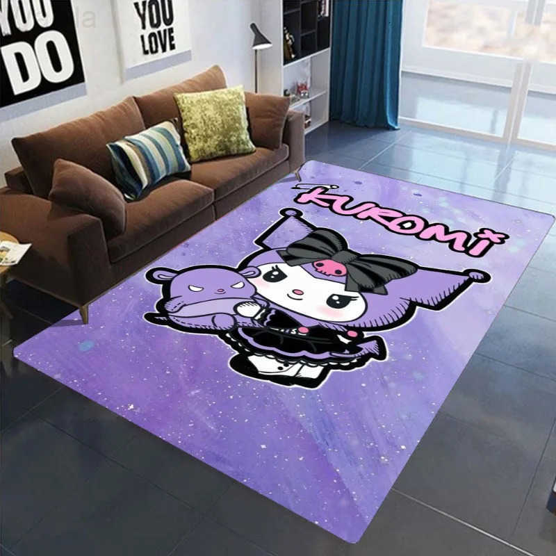 Sanrio Kawaii Kuromi Flannel Floor Mat Large Area NonSlip Carpet for Living Room Sofa Bedroom Decoration Very Cute and Beauty L251016