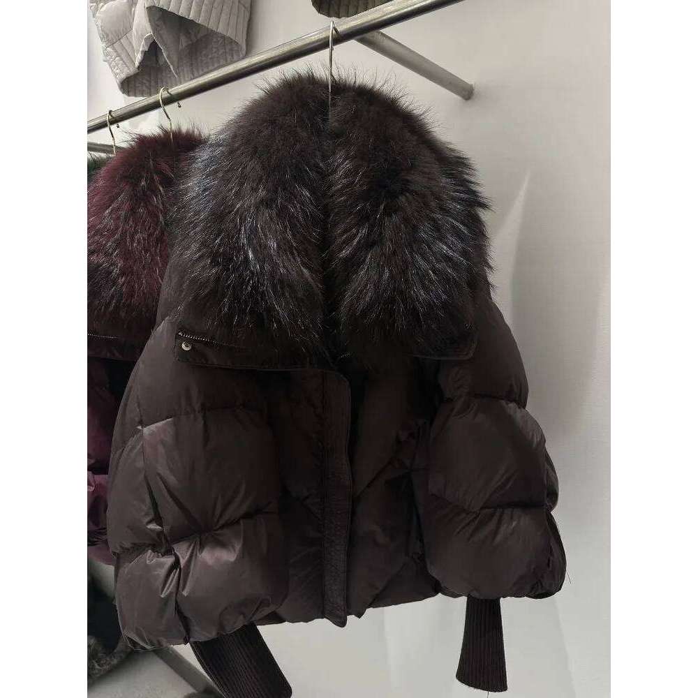 Loose New Fashion Thick Warm Clothes Women Big Real Raccoon Fur Collar Down Coat Female Knit Sleeve Fluffy Puffer Jacket