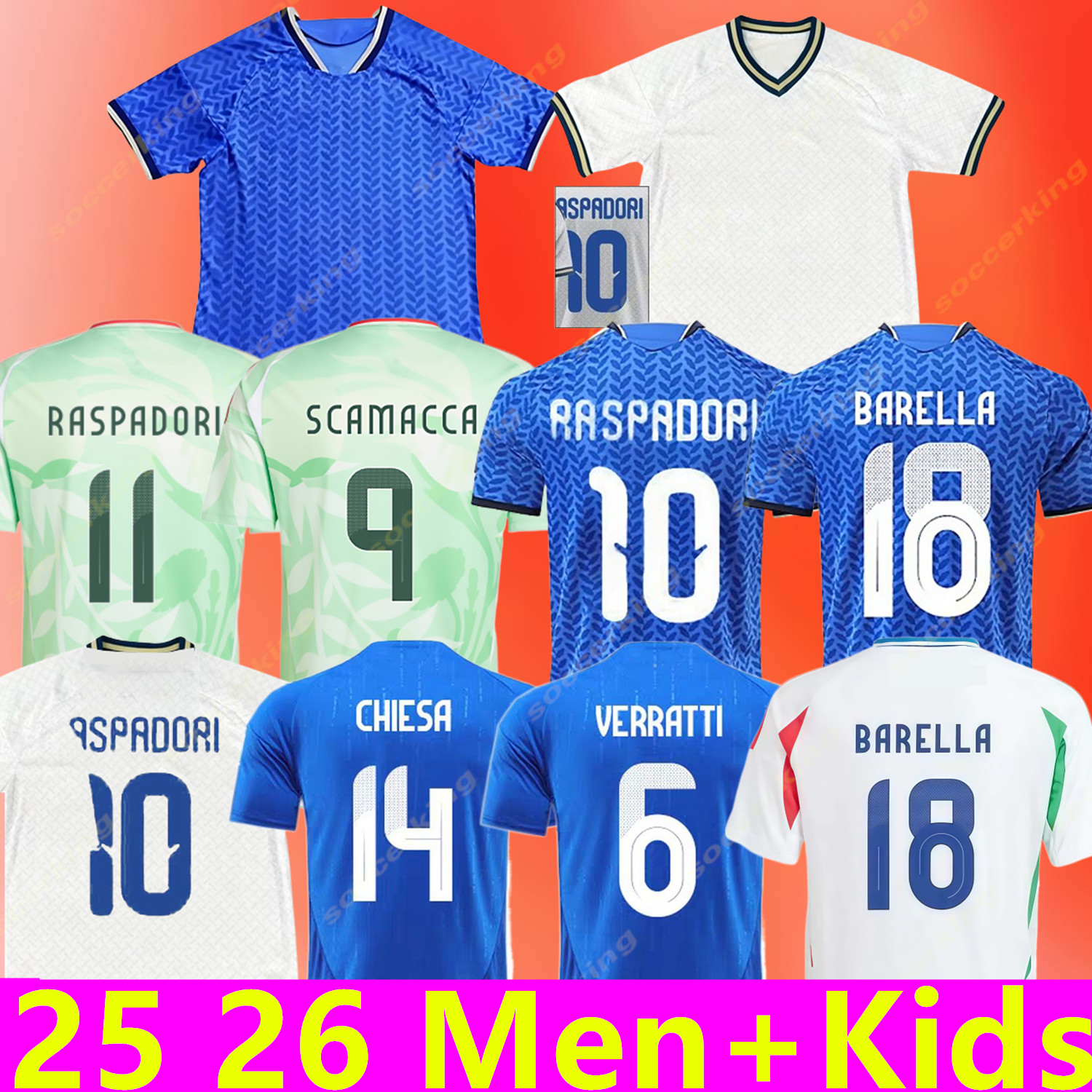 24 25 26 Italy maglia Soccer Jerseys RASPADORI Orsolini Casadei FRATTESI BARELLA Jerseys RETEGUI Tonali Italia Jerseys 2024 2025 2026 27 Football Shirt Men Kids Kit