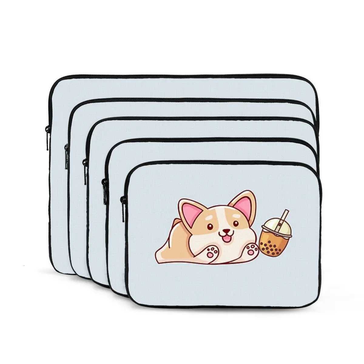 Corgi And Bubble Tea Notebook Laptop Bag Case Pouch 10 12 13 15 17 Inch Notebook Sleeve Cover Bag Tablet Shockproof Case BagW251015