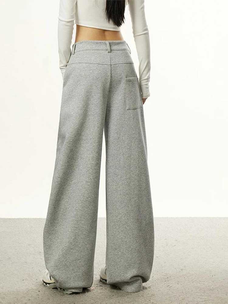 2025 Autumn Winter Women American Retro High Street Wide Sweat Pants Y2k Baggy Long Trousers Harajuku 2000s Solid Color College W251015