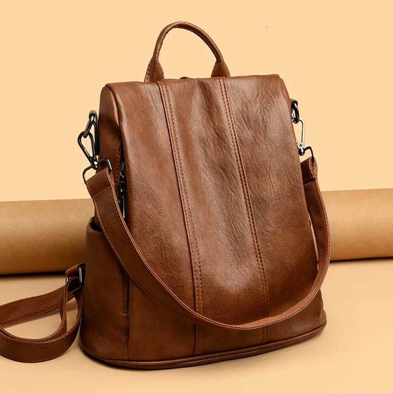 NEW Anti theft Backpack Purses High Quality Soft Leather Female Vintage Bag School Bags Travel Bagpack Ladies Bookbag RucksackT251016