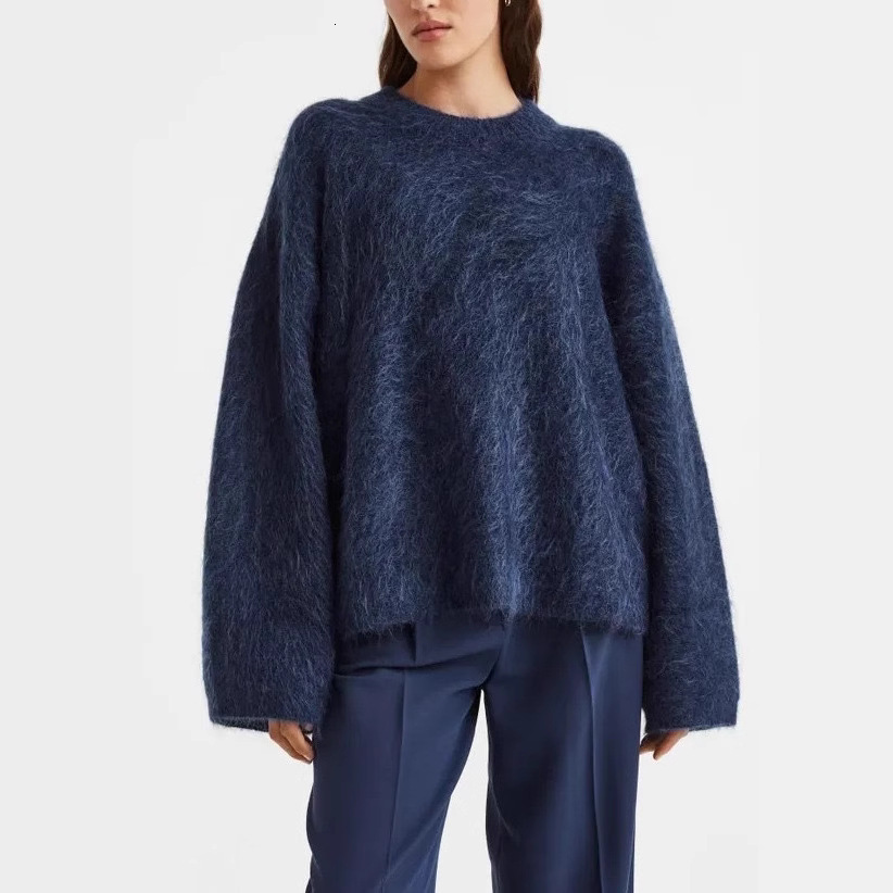 Casual Knitted Solid Sweater Womens Fashion Thick Green Loose O-neck Long Sleeve Pulling Flower Autumn Winter Warm Knitted 241213