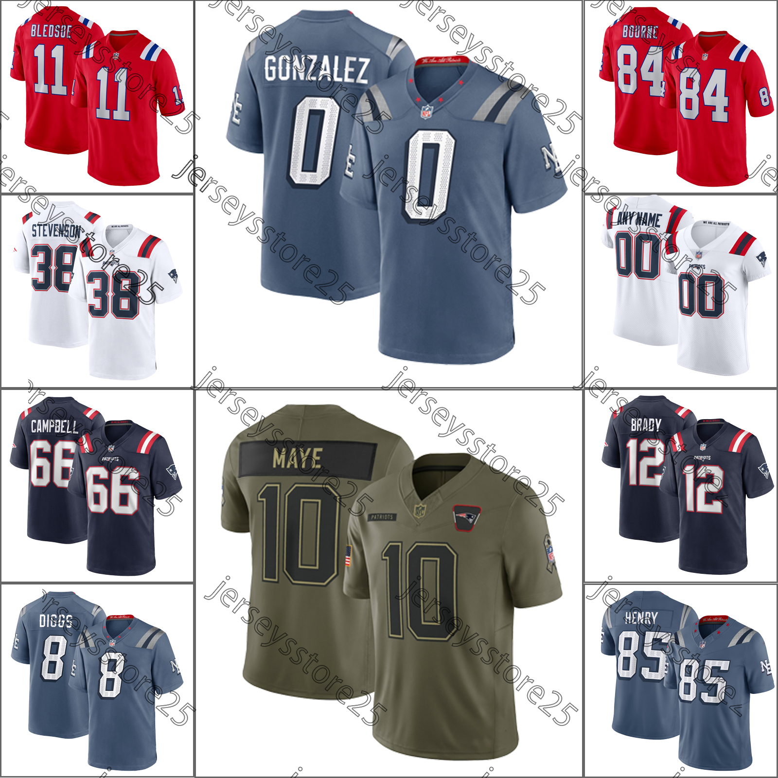 Drake Maye Football Jersey Christian Gonzalez Stefon Diggs Will Campbell Hunter Henry TreVeyon Henderson Kayshon Boutte Rhamondre Stevenson Patriot Jerseys