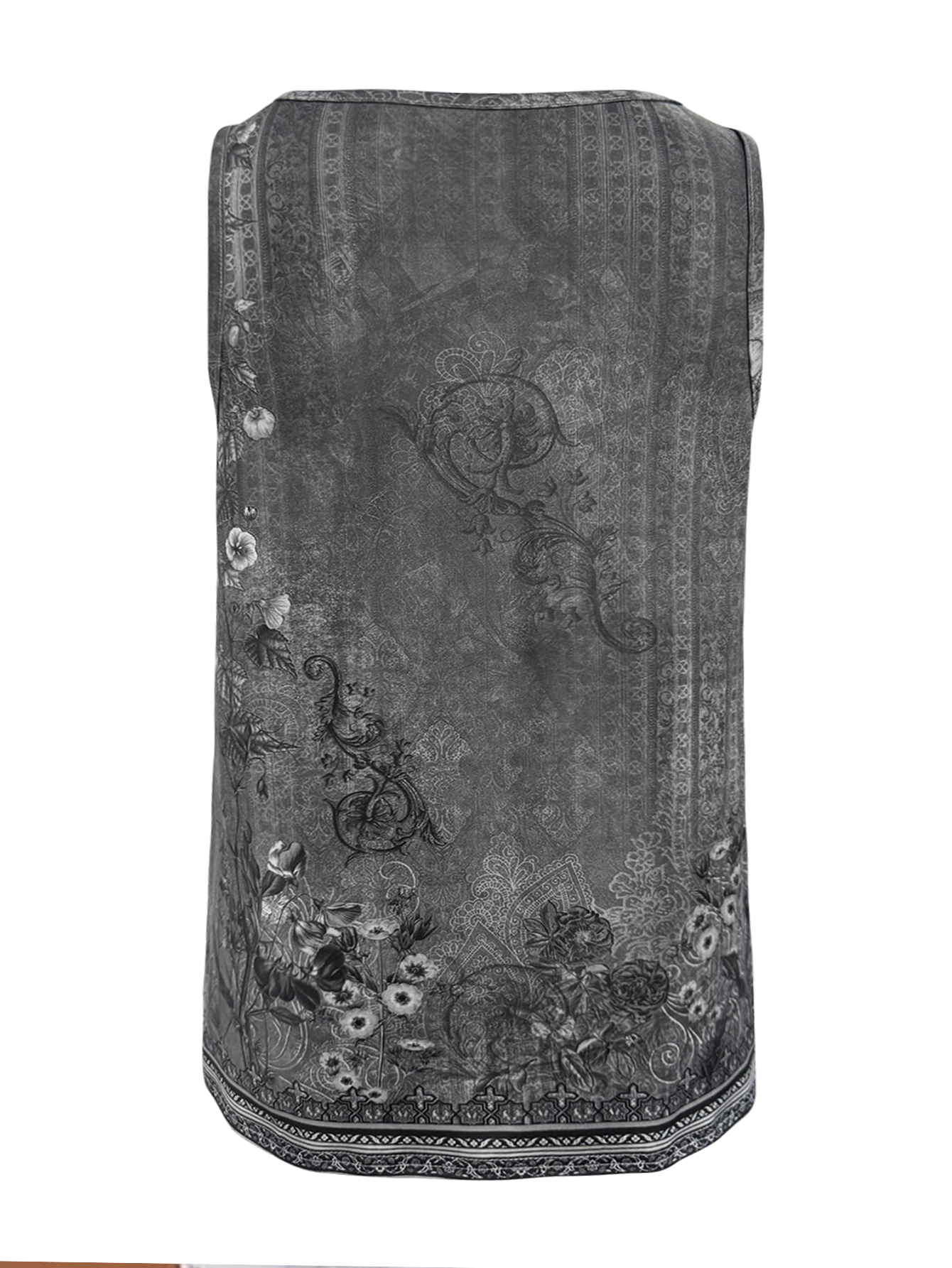 Women's Plus Size Summer Fashion Vacation Floral Printed V-Neck Short Sleeve Milk Silk T-Shirt - Black-YL25261