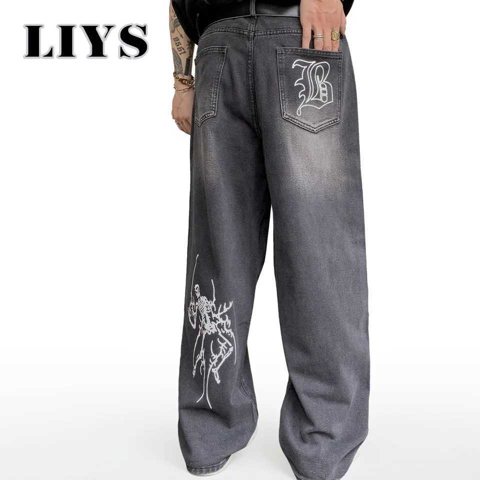 Mens Anime Pattern Autumn Loose Wide Leg Jeans American Trend Retro Gothic Men Woman Baggy Straight Denim Pants Streetwear J251016