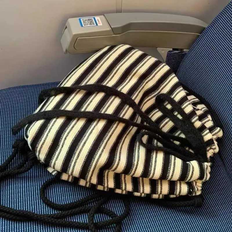 YY35Fashion Casual Striped Backpack Knitting Tote Bag Large Capacity Commuting Bag Student Double Shoulder Strap BagsT251016